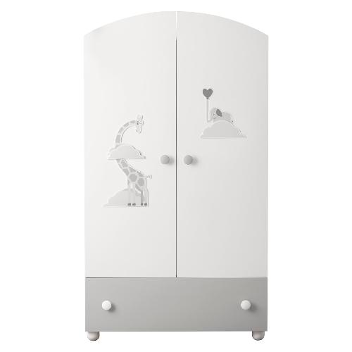Pali Armadio infanzia SAVANA 2 Ante battenti, 1 Cassetto Bianco e Grigio (100cm) Mobile KIT