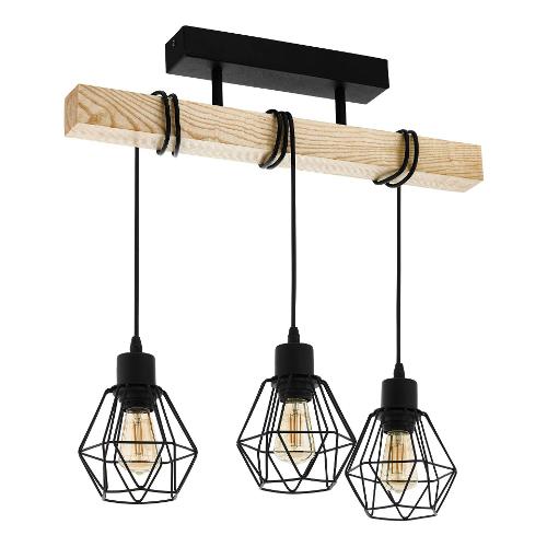 Eglo Plafoniera TOWNSHEND 5 Nero e Legno (55x36x20cm) 44074 3 luci - E27 - Max 180W
