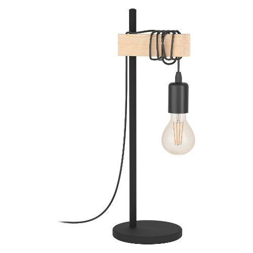 Eglo Lampada tavolo TOWNSHEND Nero e Legno (15,5x17,5x50cm) 43515 1 luce - E27 - Max 10W