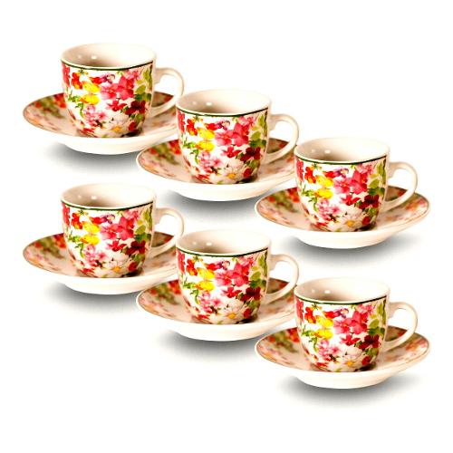 Ar.Ca. Set tazzine caffè con piatto 6 pz (90ml) Spring FLOWERS Bianco decorato 70257