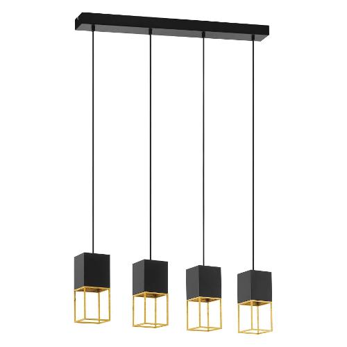 Eglo Sospensione MONTEBALDO Nero e Oro (85x10x110cm) 97734 4 luci - GU10 - Max 18W