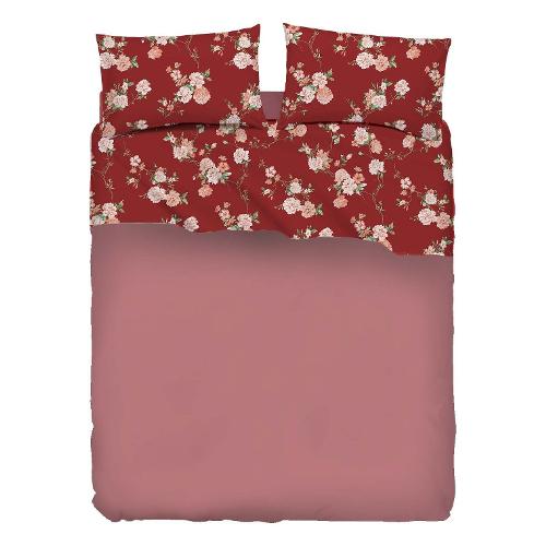 Zucchi Completo letto due piazze percalle di cotone PEONY Bordeaux 61 9127033