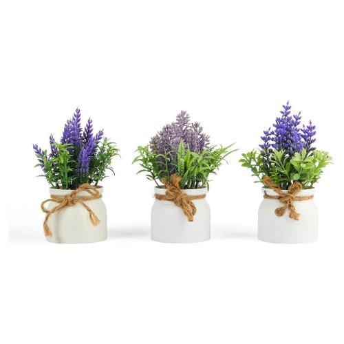 Mercury Pianta artificiale Lavanda con vaso metallo assortito 22854 (7,6x17 cm)
