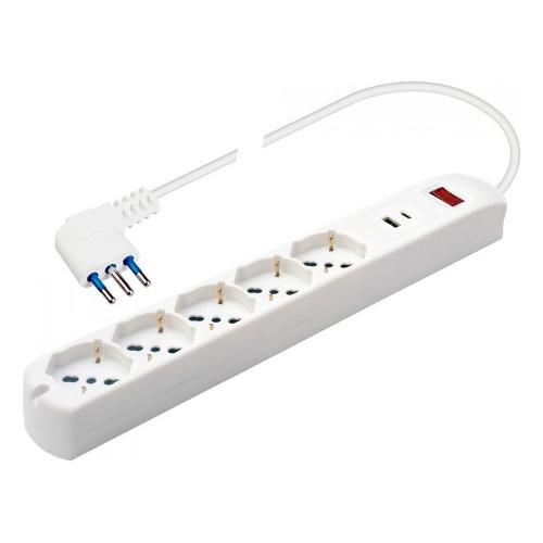 Poly Pool Multipresa tavolo 5 uscite; 2 prese USB con interruttore 10/16A Salvaspazio Bianco PP2536