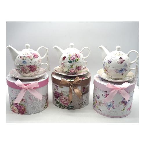Creare Italia Teiera Ceramica con piatto e tazza incorporata FIORI Assortito 73043