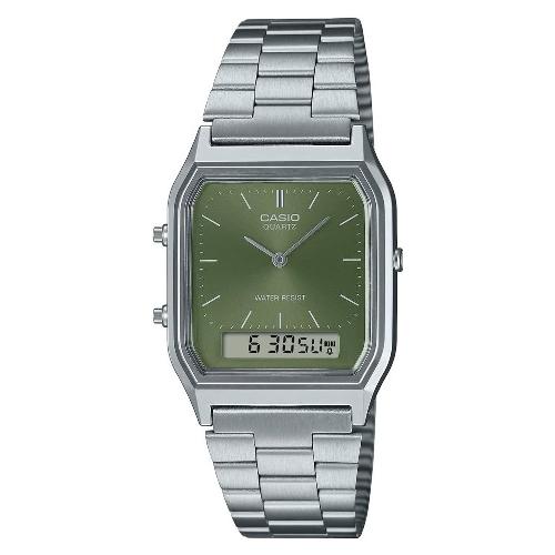 Casio Orologio VINTAGE Silver e Green AQ 230A 3AMQYES