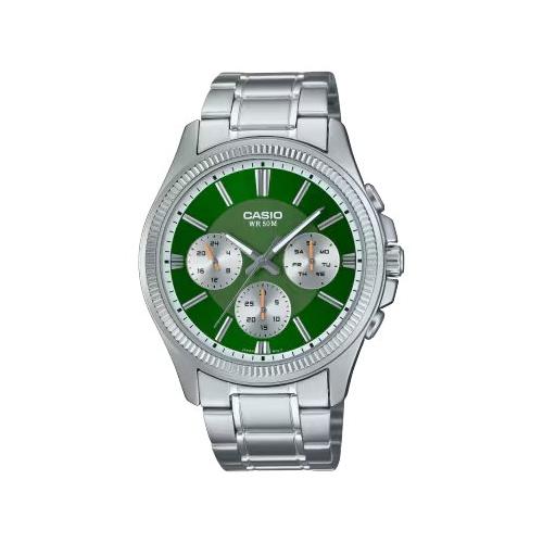 Casio Orologio Silver e Green MTP 1375PD 3AVEF