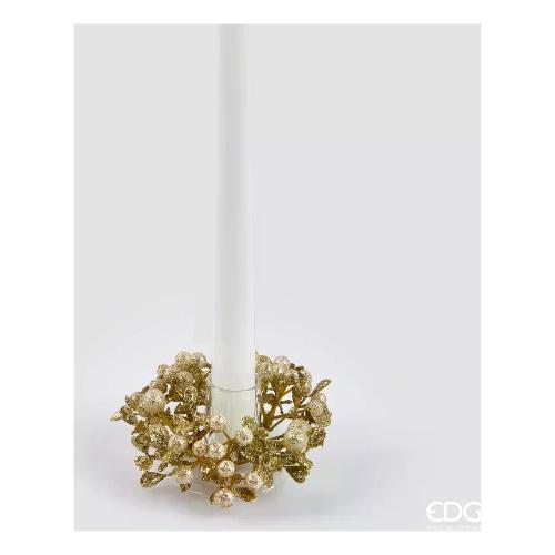 Edg Corona decorativa (9cm) girocandela agrifoglio e bacche Champagne 2500062 A040