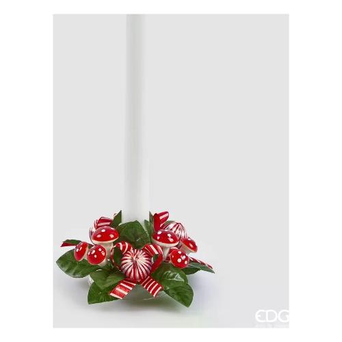 Edg Corona decorativa (10cm) girocandela funghetti Rosso e Verde 2500046 A774