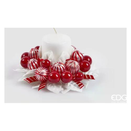 Edg Corona decorativa (13cm) girocandela bacche e foglie Rosso e Bianco 2500042 A140