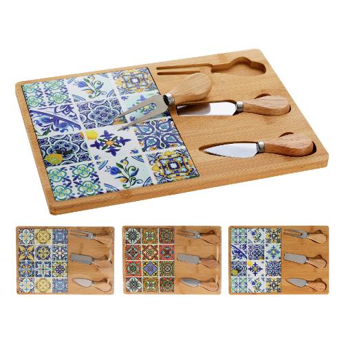 Koopman Tagliere formaggi (30,5x21,5cm) con set 3 coltelli Assortito 280000070
