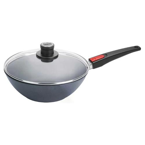 Woll Wok Antiaderente 1 manico con coperchio vetro (30cm) DIAMOND LITE Grigio ghisa WLL11030DPIL