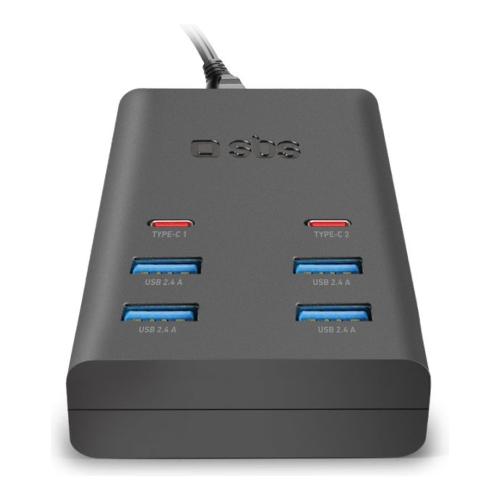 Sbs Caricabatterie USB Type-A, USB Type-C CHARGING STATION 6 Port Black TETR4UDB2TCPD25WK