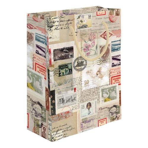 Marpimar Shopper regalo (18,5x10x23 cm) Francobolli Beige multicolore PLE66