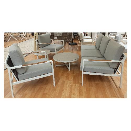 Amicasa Set da esterno alluminio JESOLO 5 posti Alluminio e Teak bianco LY AS 038