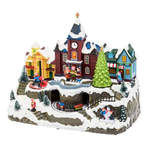 Lotti Paesaggio Innevato con giostra e chiesa XMAS KING (34x18x27 cm) 76723