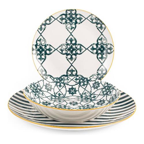 H&H Servizio piatti Porcellana 18 pz EMERALD Bianco e Verde 9185400
