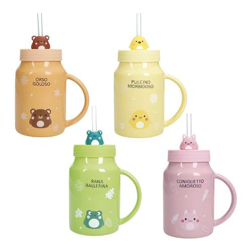 Brandani Bicchiere con cannuccia (450ml) AMICO MIO con tappo Assortito 50026