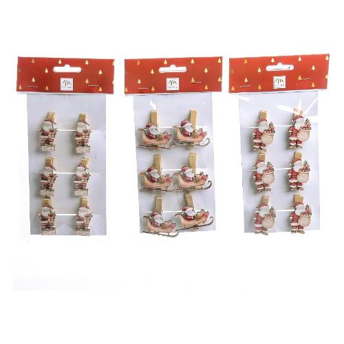 Mercury Set mollette natalizie legno 6 pz Assortito 76144