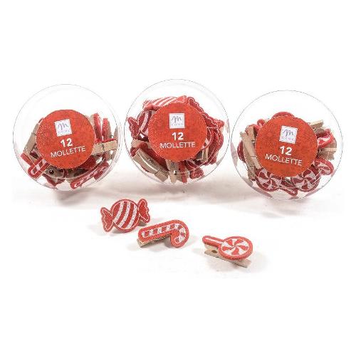 Mercury Set mollette natalizie legno e pannolenci Red 12 pz Assortito 31802