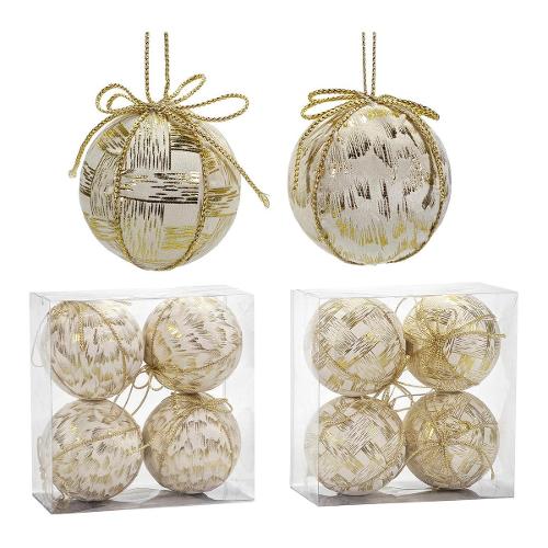 General Trade Set palline albero di natale (10cm) Tessuto Assortito Bianco e Oro 303285