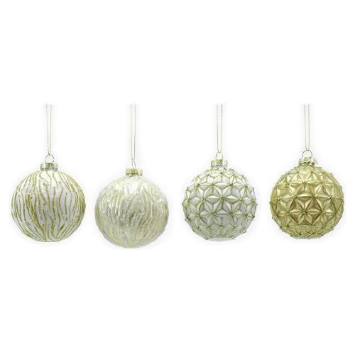 General Trade Pallina albero Natale (10cm) (1pz) Vetro Bianco e Oro Assortito 404120