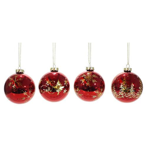 General Trade Pallina albero Natale (10cm) (1pz) Vetro Rosso e Oro Assortito 480555