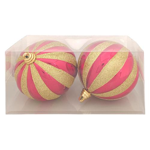 Due Esse Christmas Set palline albero di natale Plastica (2 pz) Rosso lucido e Oro XNA24049561 (15cm)