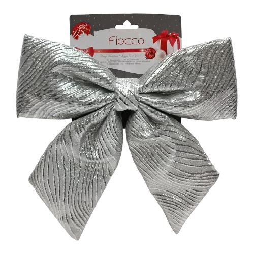 Due Esse Christmas Fiocco decorativo 1 pz strisce ondulate Silver (22x25 cm) XNA24003621