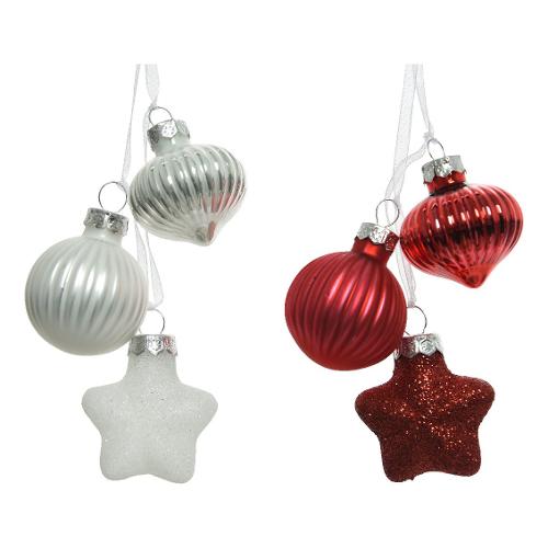 Kaemingk Set addobbi albero di natale (3 pz) Soggetti  White red Assortito 121032 (4x11,5cm)
