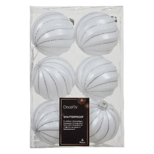 Kaemingk Set palline albero di natale (6 pz) Sfere glitterate Winter white 26077 (8cm)