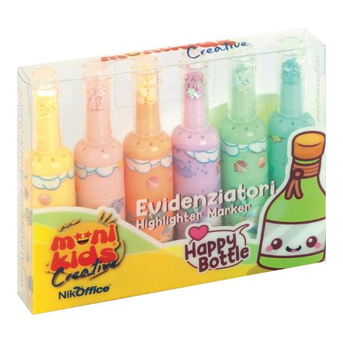 Nikoffice Set evidenziatori MONIKIDS CREATIVE Happy Bottle Colori assortiti 36NIK050 Blister 6 pz