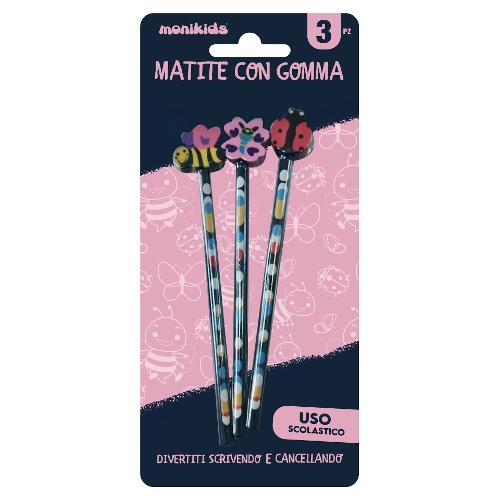 Nikoffice Set matite grafite gradazione HB sezione tonda 3 pz Fly MONIKIDS 32NIK19