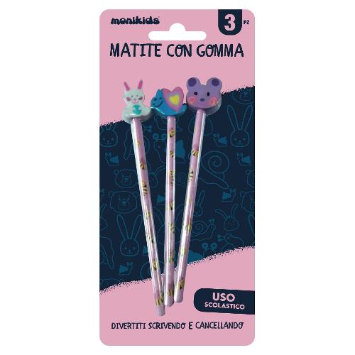 Nikoffice Set matite grafite gradazione HB sezione tonda 3 pz Puppies MONIKIDS 32NIK194