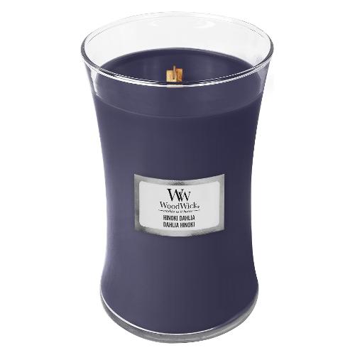 Yankee Candle Candela profumata Hinoki Dahlia (10,5x17,5cm) Clessidra grande 130 ore WOODWICK Viola 1743611E