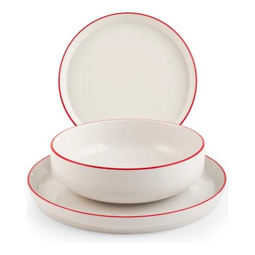 H&H Servizio piatti Porcellana 12 pz ESSENCE Bianco filo rosso 9786300