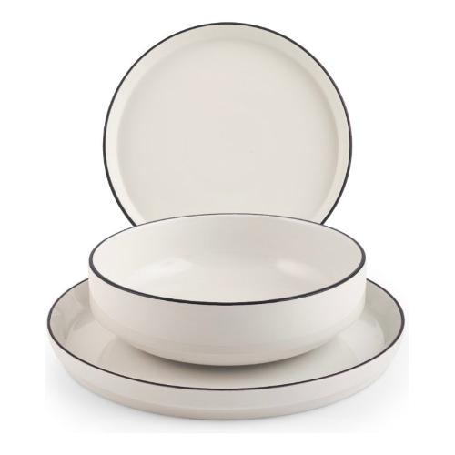 H&H Servizio piatti Porcellana 12 pz ESSENCE Bianco filo nero 9786200