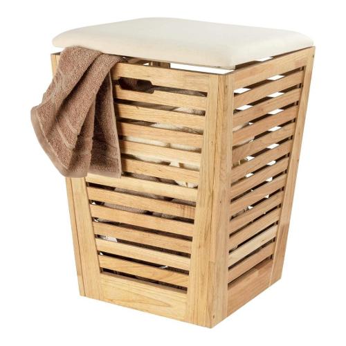 Wenko Porta biancheria Legno (55L) con seduta cotone imbottito NORWAY Noce 24839100