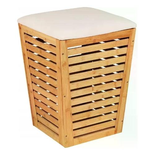 Wenko Porta biancheria Bamboo (55L) con seduta cotone imbottito BAMBUSA Naturale 25143100