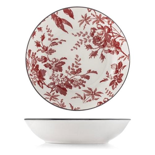 H&H Piatto fondo Porcellana (20cm) ELIZABETH Bianco e Rosso 9785802