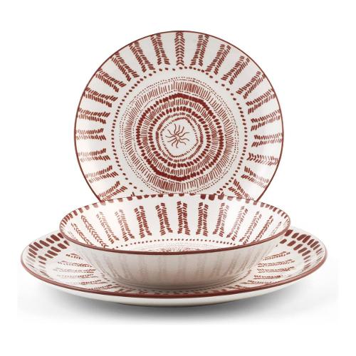 H&H Servizio piatti Porcellana 18 pz VOYAGE Bianco e Rosso 9242603
