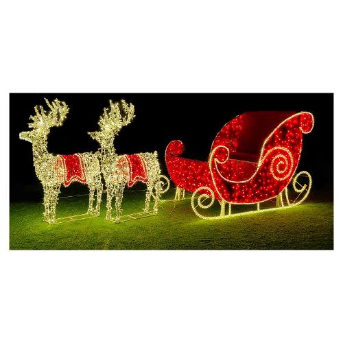 General Trade Slitta Natalizia luminosa con renne (400x120x150cm) Rosso e Oro 451478