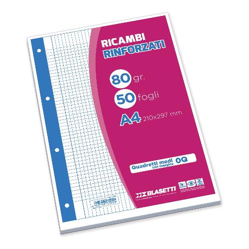 Blasetti Fogli ad anelli rinforzati A4 quadretti 5 mm con margine (Q) confezione da 50 fg 7094