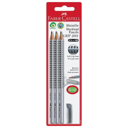 Faber Castell Set matite grafite gradazione HB sezione triangolare 3 pz con gomma cancellare GRIP 2001 117197