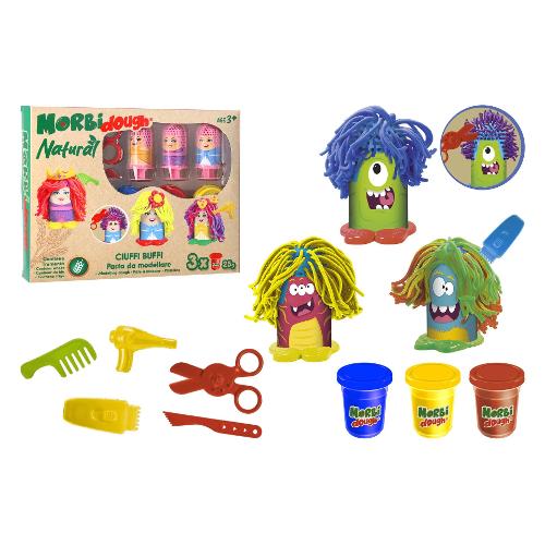 Globo Pasta modellabile Natural Ciuffi Buffi 3 vasetti 25 gr e accessori KIDEA MORBIDOUGH 42638