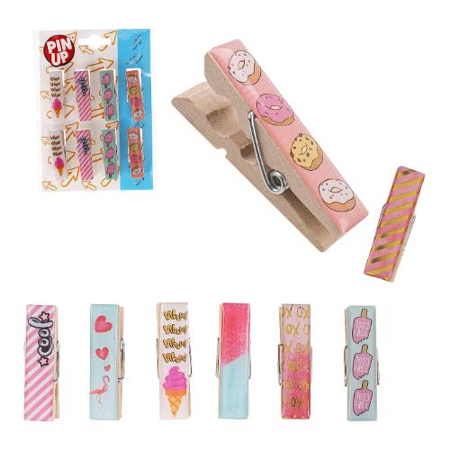 Globo Set mollette blocca fogli PIN UP Multiuso in legno Assortito 42837 8 pz