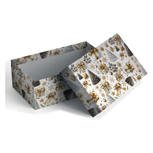 Marpimar Scatola natalizia CHRISTMAS GIFT Bianco e Oro (24x16x9 cm) SCCNE12