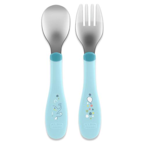 Chicco Set cucchiaio e forchetta bimbi pz 18m+ Azzurro 00016102250000