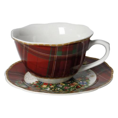 Brandani Tazza natalizia da colazione con piattino CHRISTMAS Rosso multicolore 89904