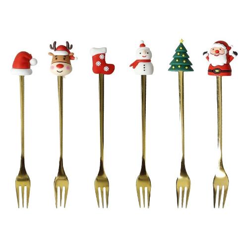 Brandani Set forchette aperitivo 6 pz Inox (15cm) CHRISTMAS Oro multicolore 89911